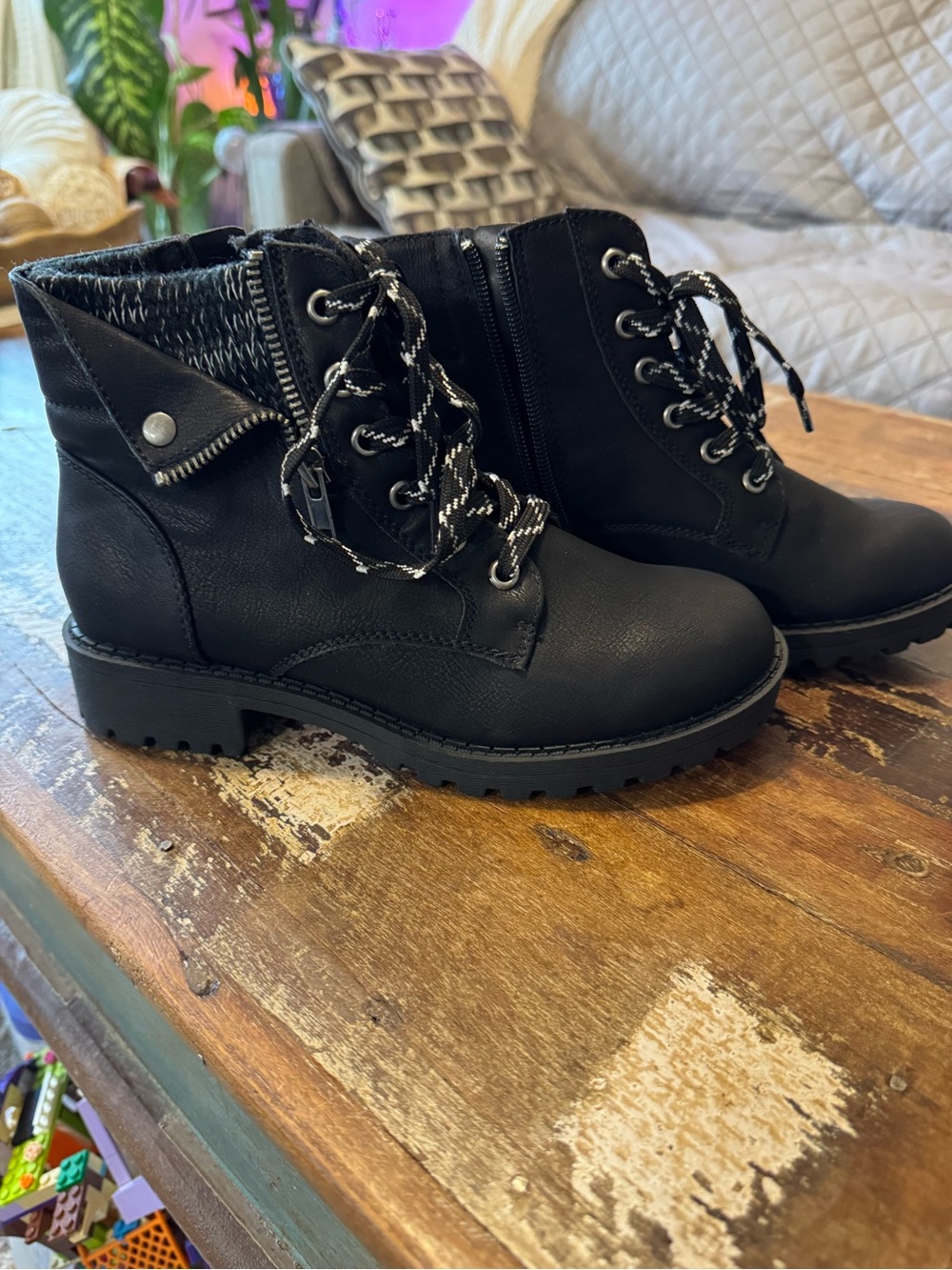 Women’s Black Lace-Up Ankle Boots - Casual Combat Style